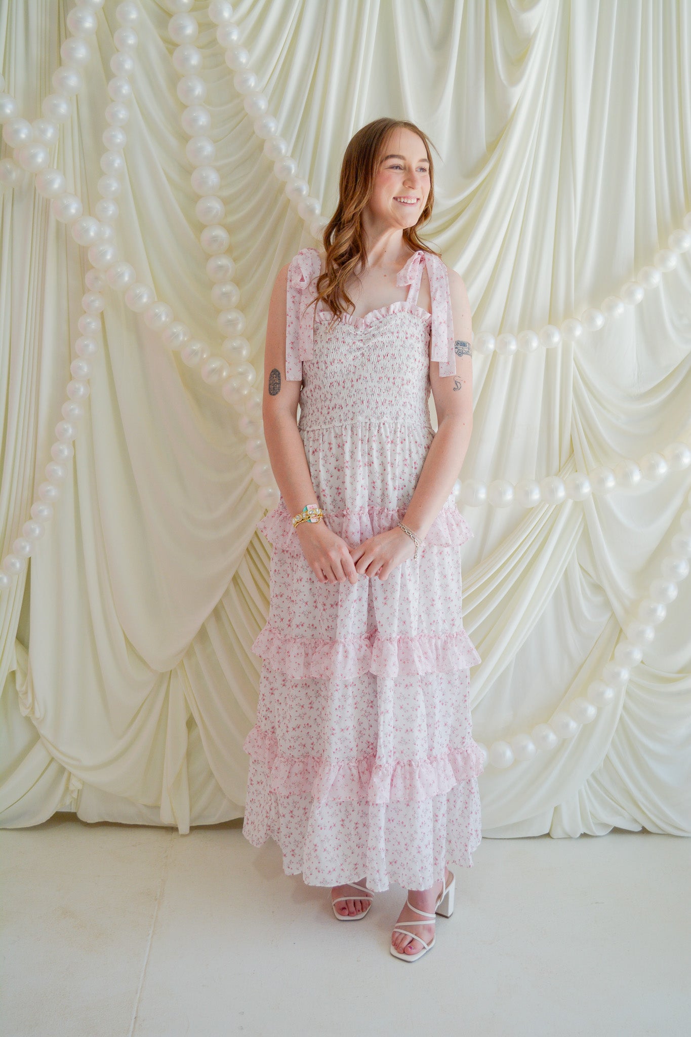 Soft Bloom Maxi Dress by Peach Love California featuring a flowy silhouette, floral pattern, and lightweight fabric.