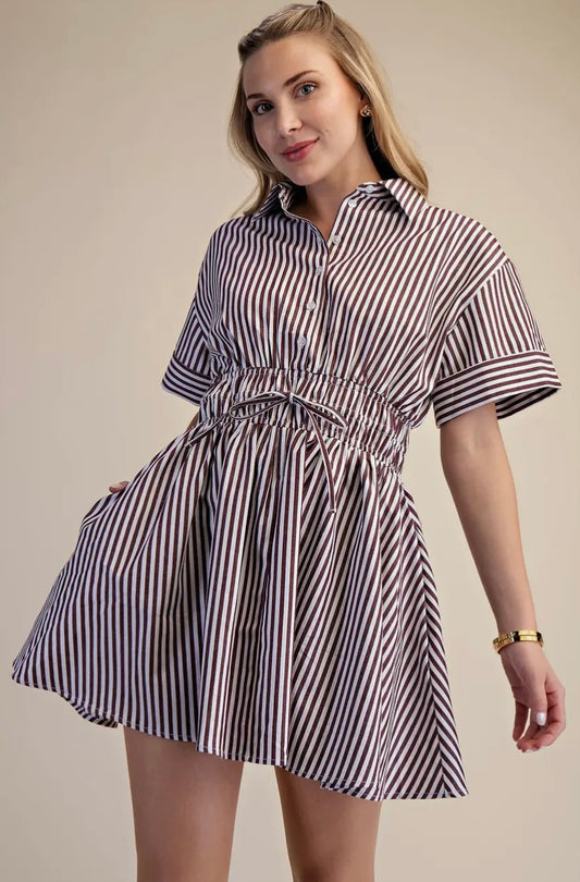 GLAM Latte Love mini dress shown in a full-length view, featuring a stylish, fitted silhouette and elegant design.