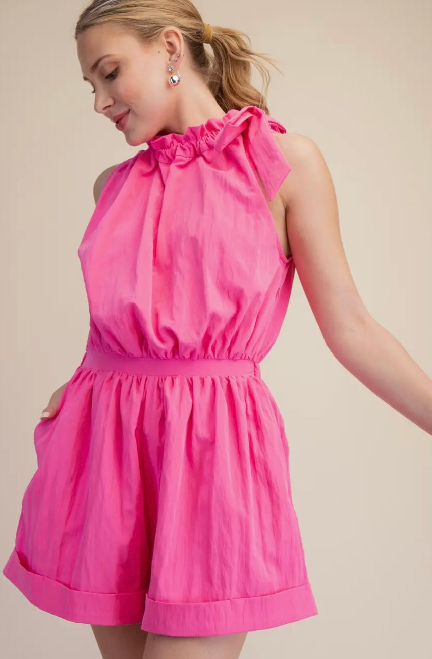 Pink Sugar Rush romper by GLAM, featuring a stylish, sleeveless design with a playful pink fabric and relaxed fit.
