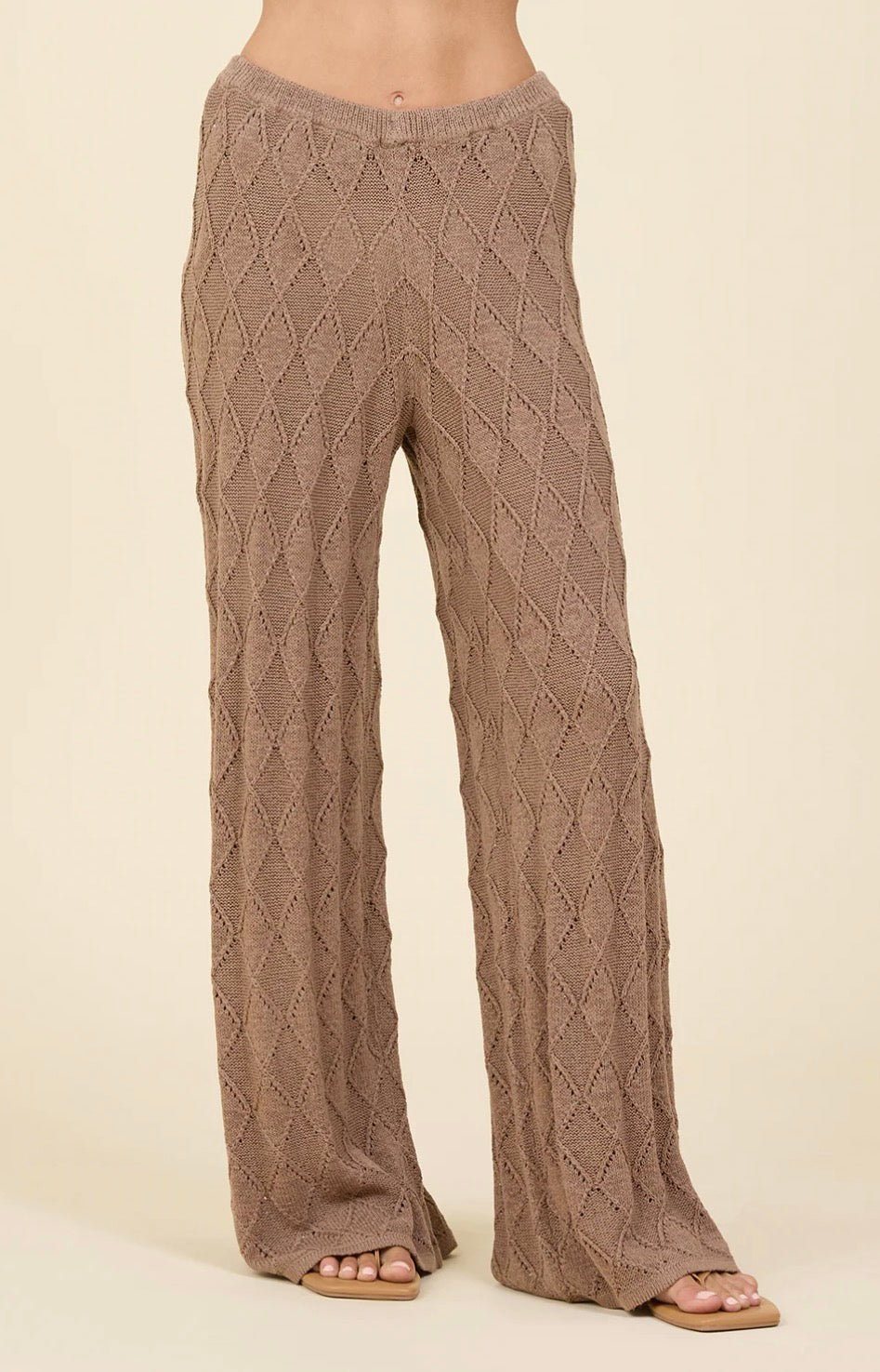 Surf Gypsy Cocoa Coast Knit Pants shown in full view, featuring cozy knitted fabric and relaxed fit for casual wear.