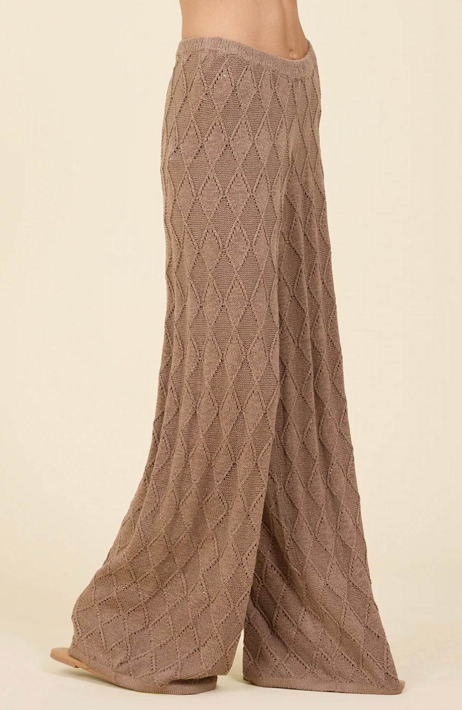 Surf Gypsy Cocoa Coast Knit Pants, full-length view showing soft, cozy fabric and relaxed fit in a casual style.