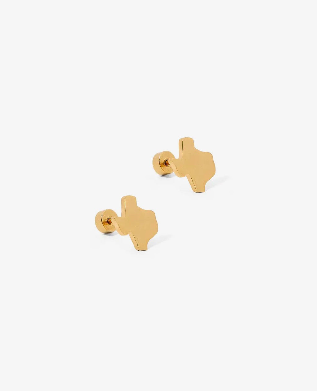 Linny CO Big Texas Gold screwback earrings with bold, gold-tone design visible on a clean background