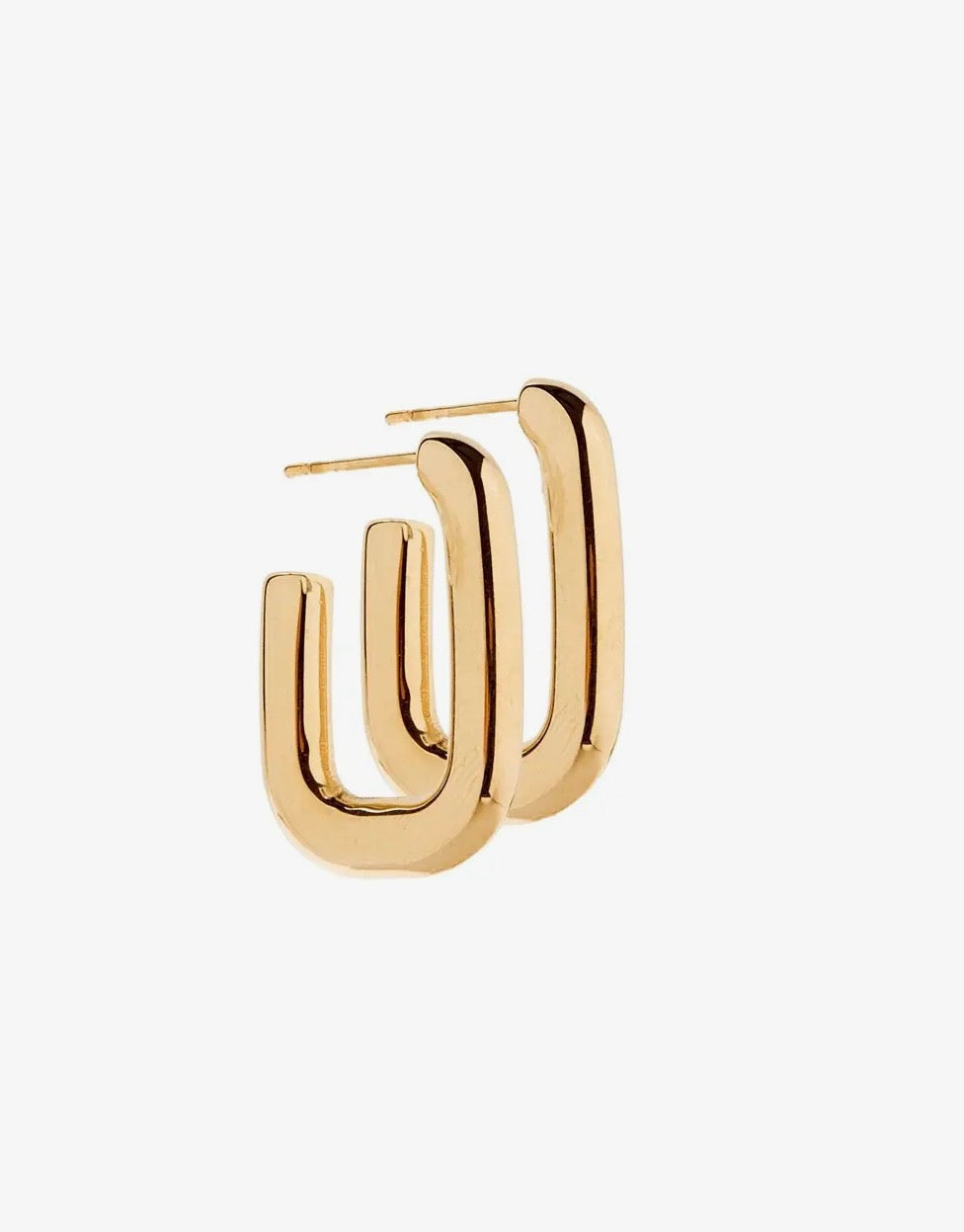 Gold Danielle Hoop Earrings by Linny CO, showing the full size of stylish, shiny hoop earrings on a plain background.
