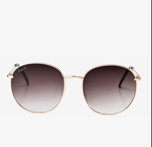 Brown Georgie Dax Eyewear sunglasses with full frame and stylish design, shown on a clean white background.