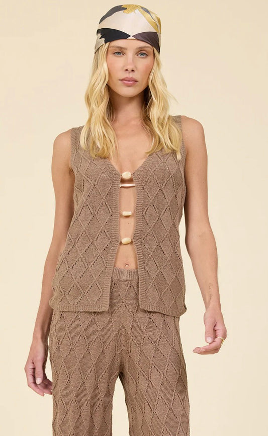 Surf Gypsy Cocoa Coast Knit Tank top, lightweight and sleeveless, shown in natural beige with a relaxed fit.