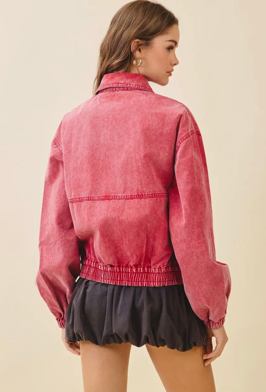 TCEC Dusty Trails denim jacket displayed flat, showing classic blue wash, button-front, and collar details.