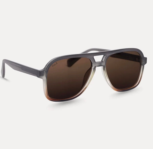 Dax Eyewear Cruz sunglasses with grey gradient lenses and black frame, stylish full view of the eyewear product.