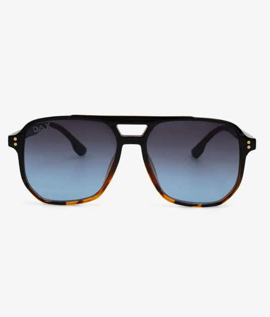 Dax Eyewear Skye black full-rim glasses with rectangular frames, showing the sleek, modern design and clear lenses.