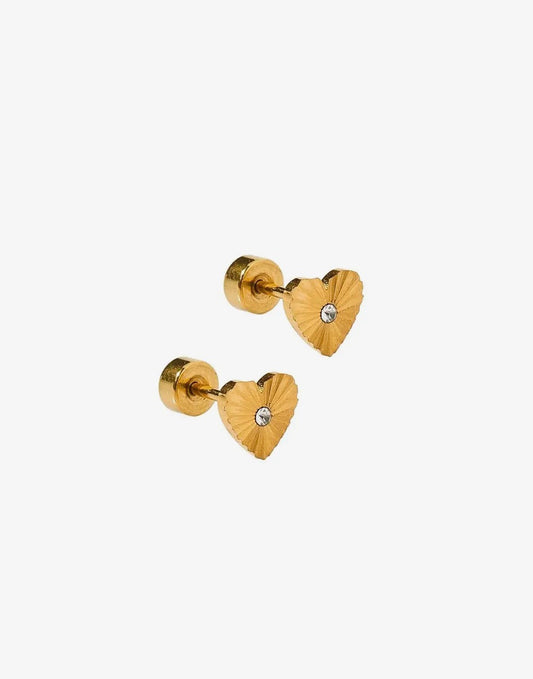 Linny CO Andrea Heart screwback earrings featuring delicate heart-shaped design and silver-tone finish.