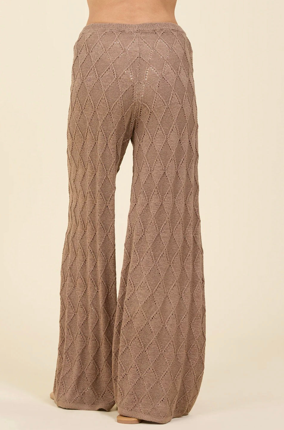 Surf Gypsy Cocoa Coast Knit Pants displayed full length, showcasing their relaxed fit and soft knit fabric in a casual style.