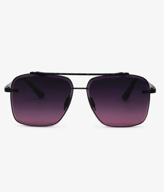 Full view of Dax Eyewear Dallas Smokeshow sunglasses featuring rounded frames and smoky lenses on a white background.