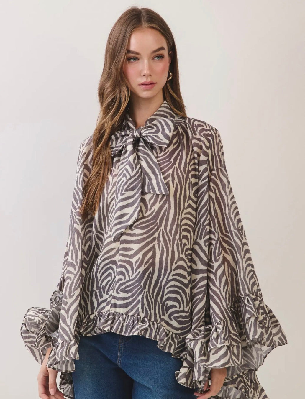Zebra Print Ruffle Blouse
