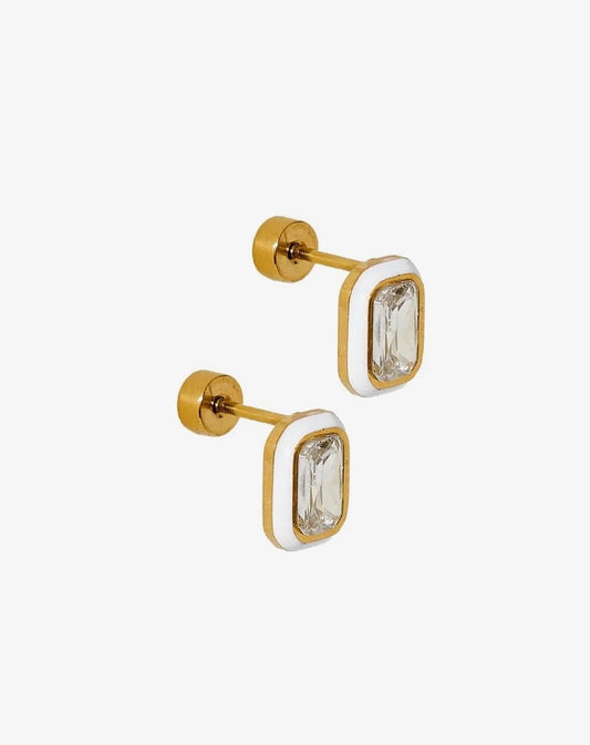 Whitney White Marshmallow screwback earrings by Linny CO featuring soft white marshmallow design on silver backs.