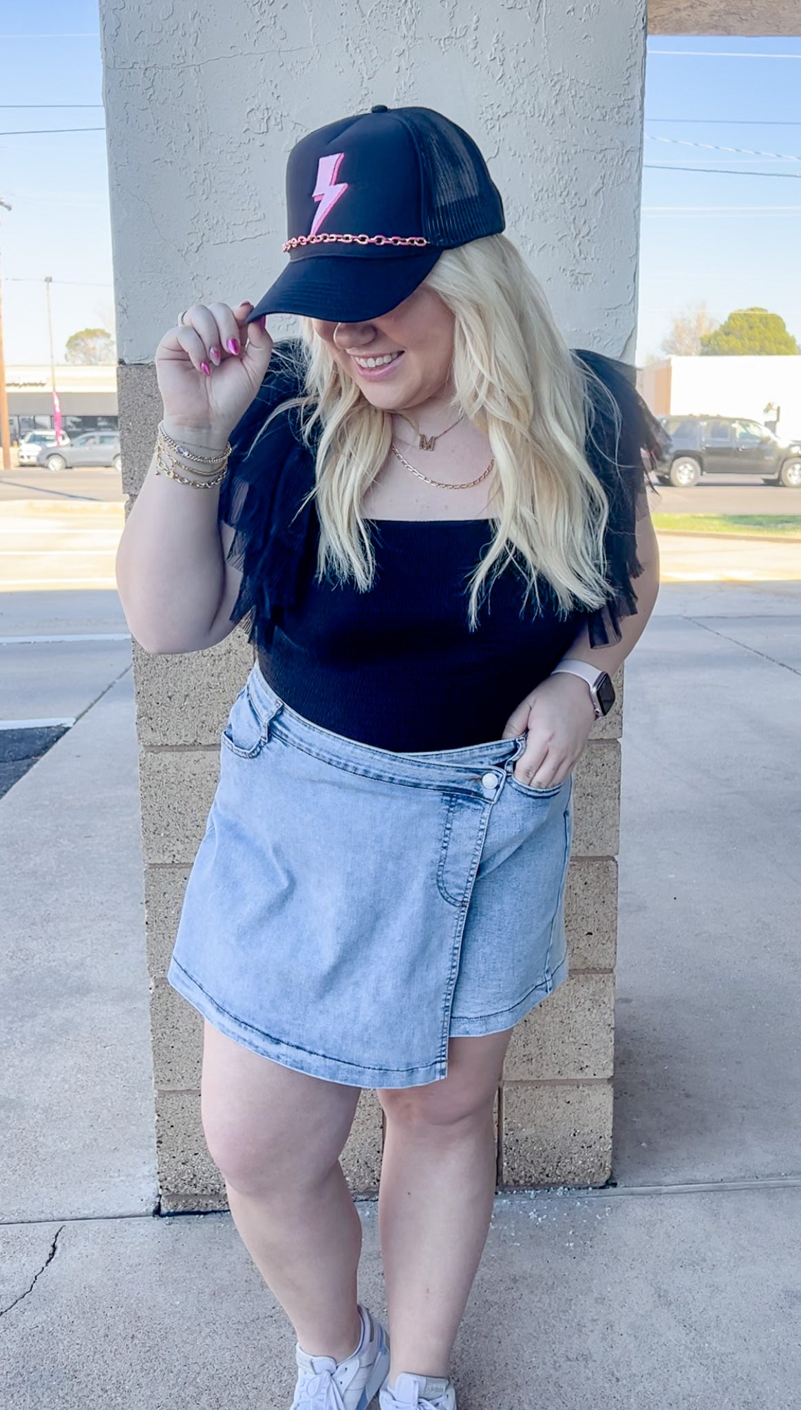 The Brandy Asymmetrical Denim Skort - CURVY