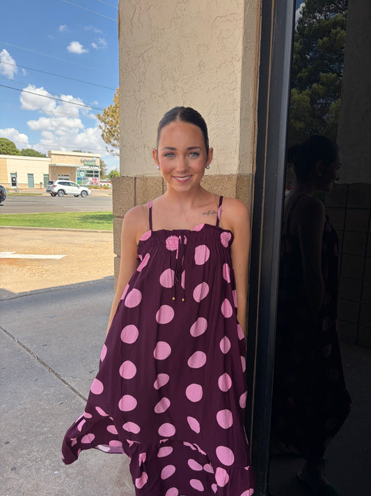 Plum Polka Dot Maxi Dress