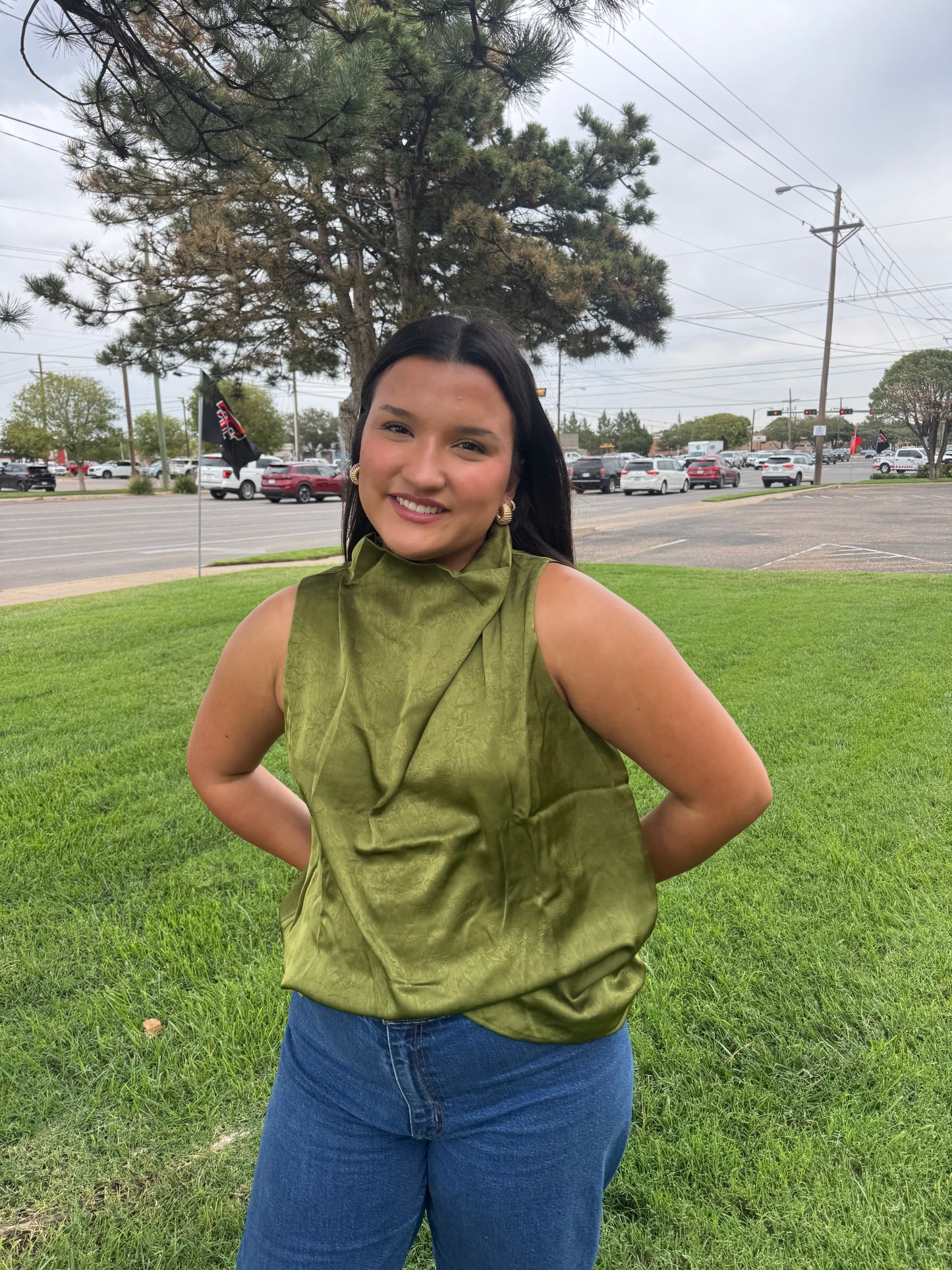 Olive Glow Draped Neck Top