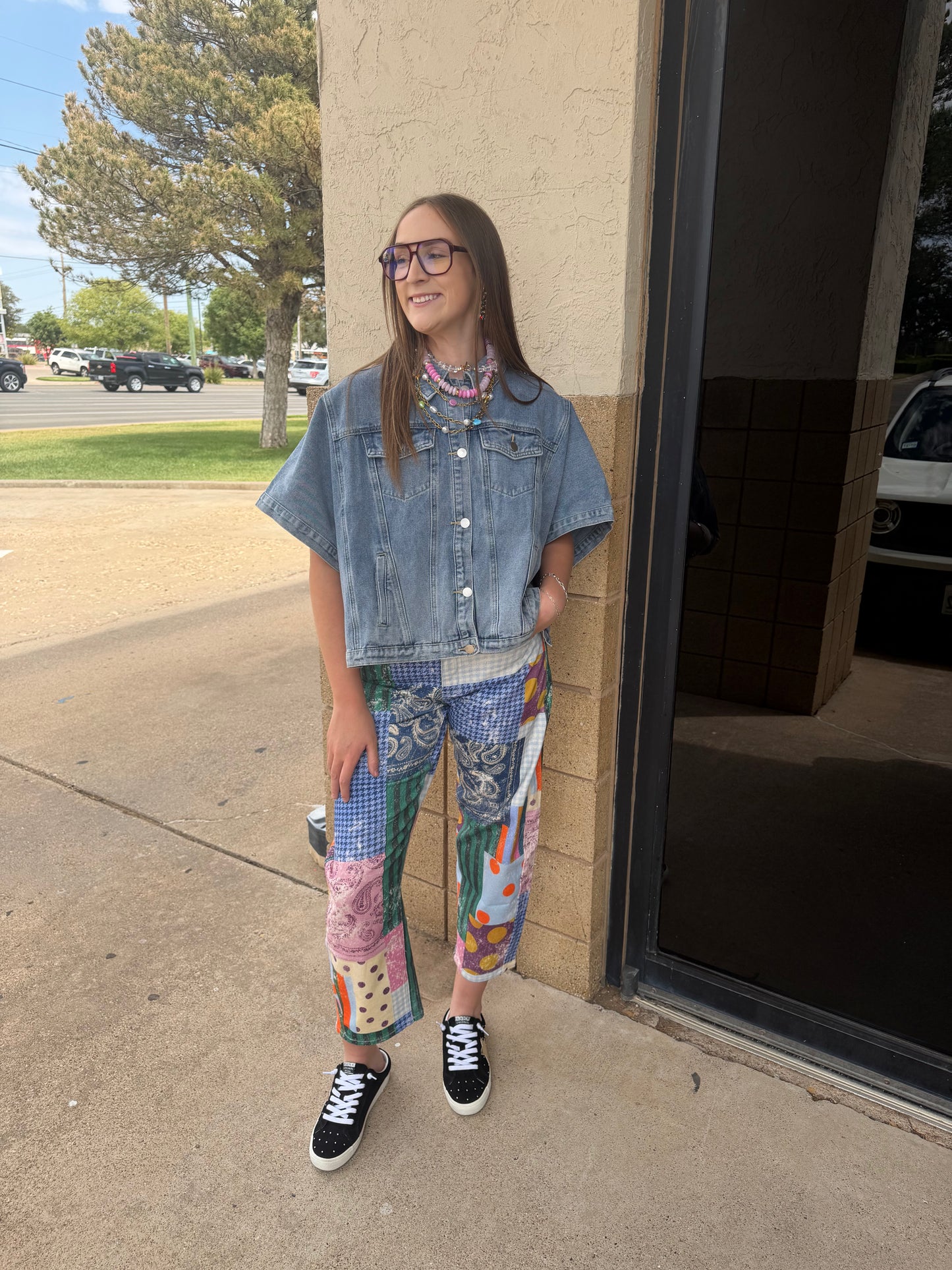Jewel Patch Fitted Stretch Denim