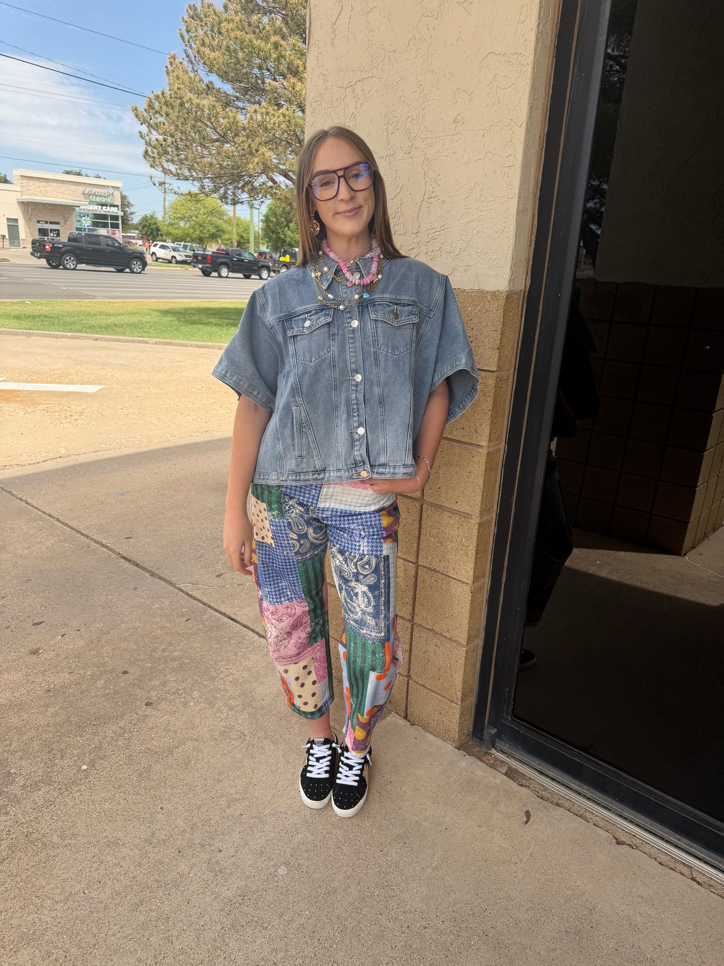 Jewel Patch Fitted Stretch Denim
