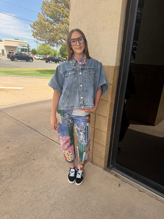 Jewel Patch Fitted Stretch Denim
