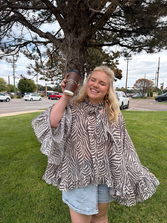 Zebra Print Ruffle Blouse