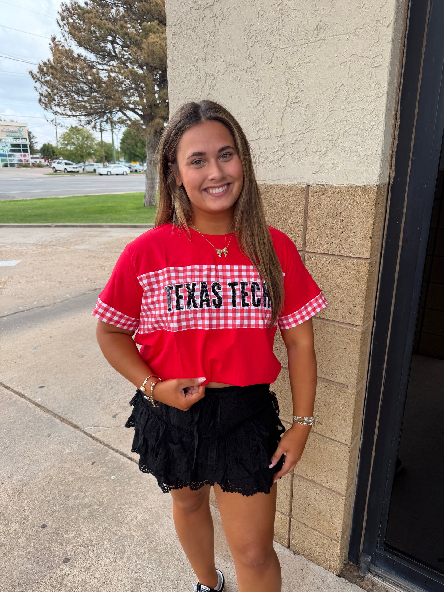 Red & Gingham Game Day Tee