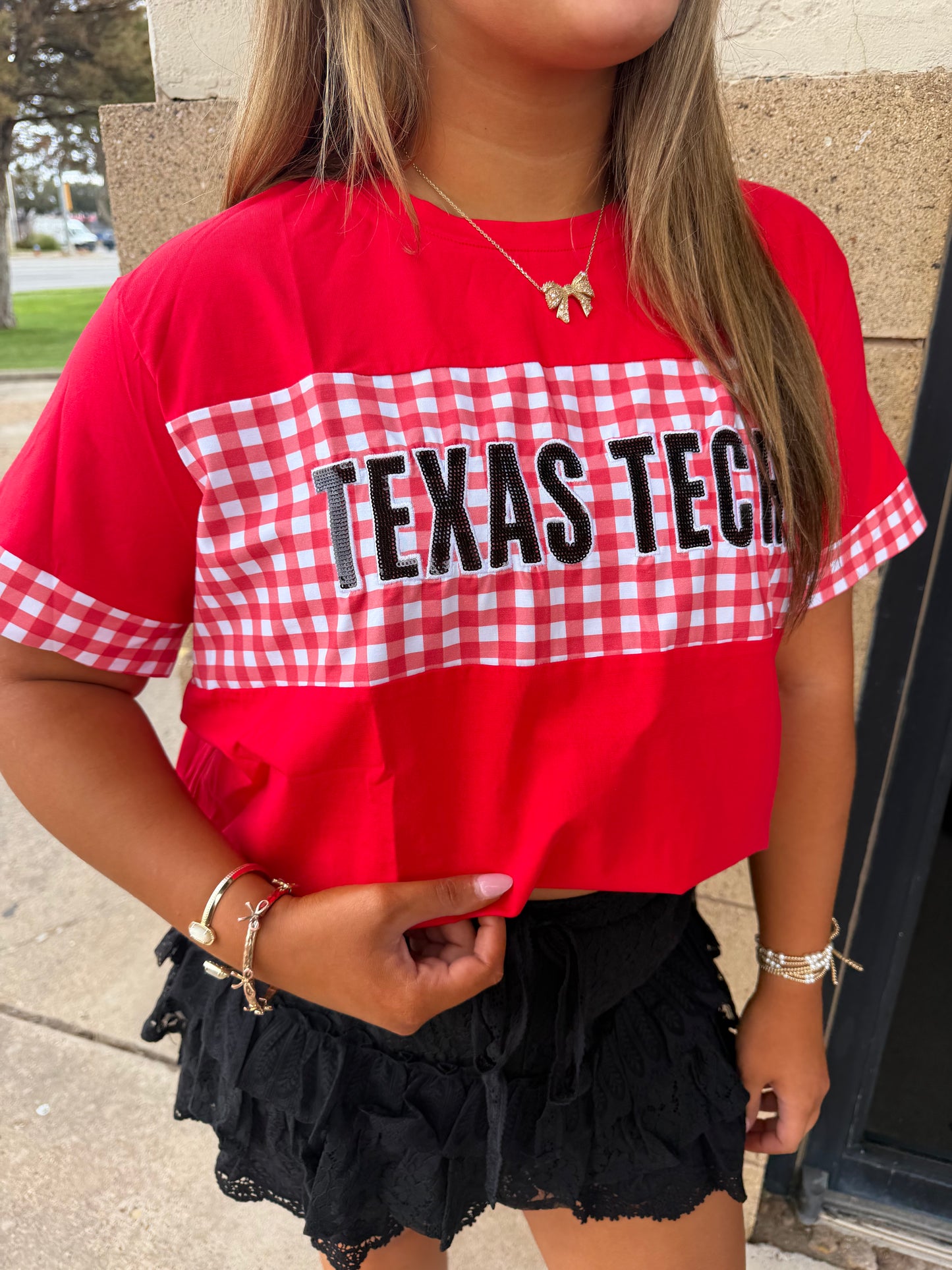 Red & Gingham Game Day Tee