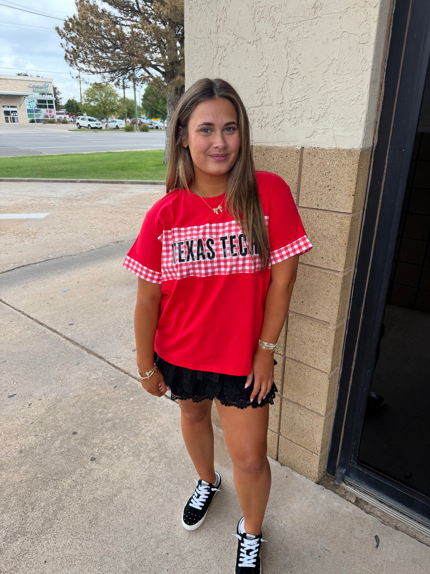Red & Gingham Game Day Tee