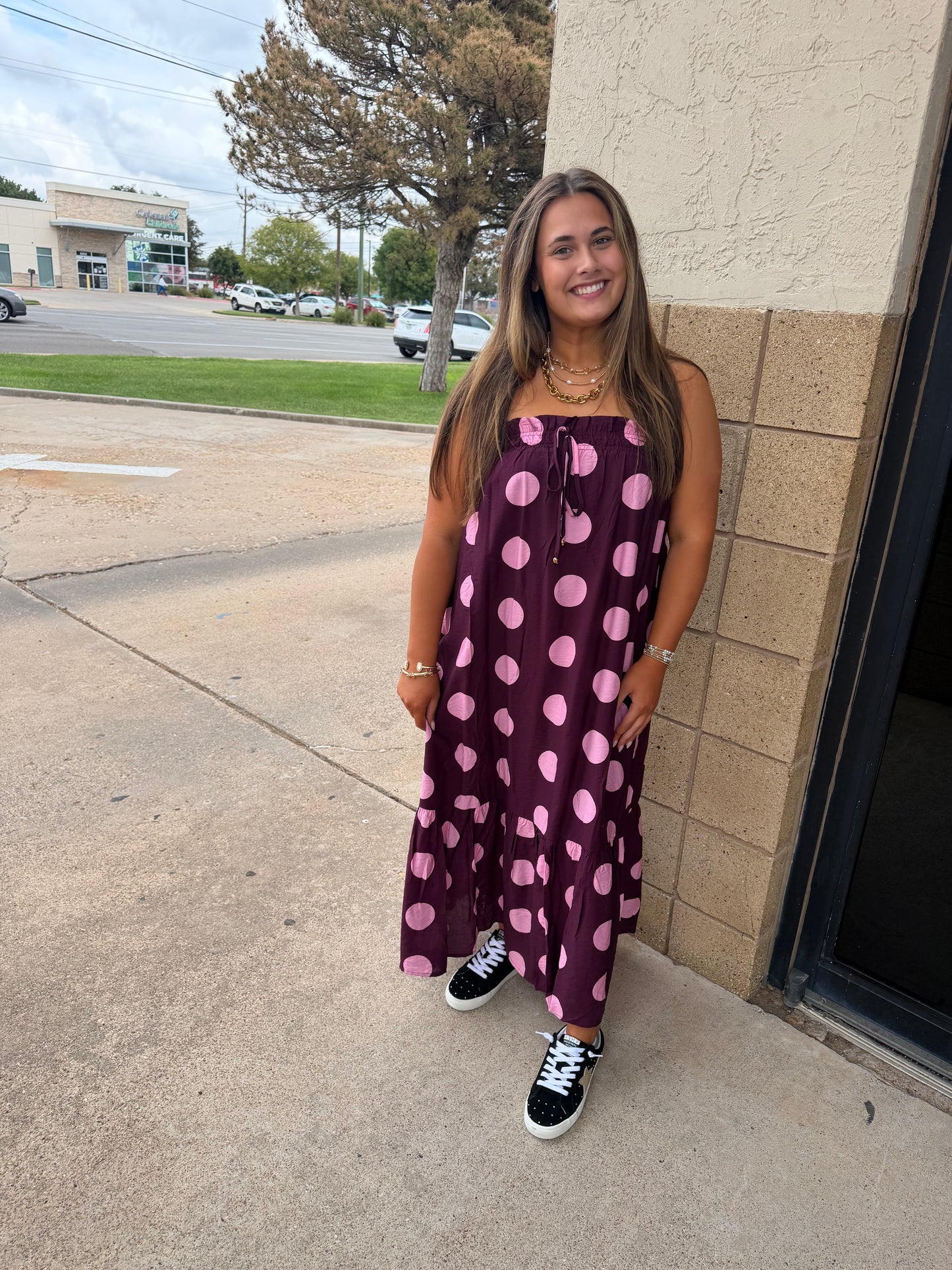 Plum Polka Dot Maxi Dress