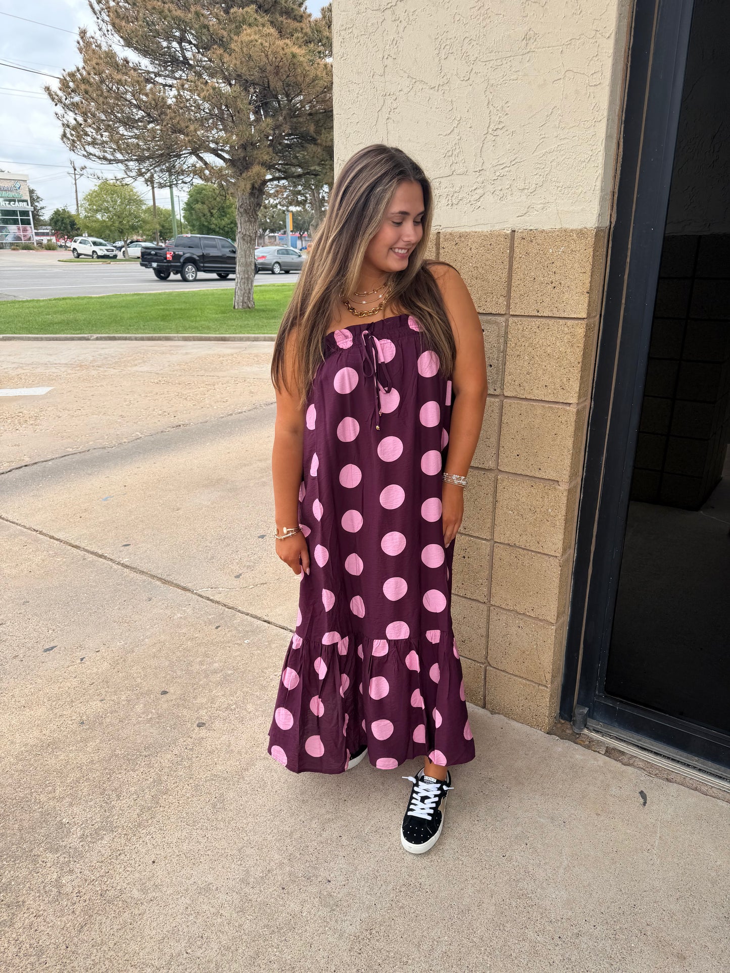 Plum Polka Dot Maxi Dress
