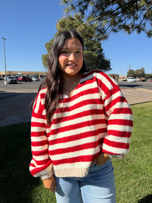 Striped & Chic V-Neck Sweater
