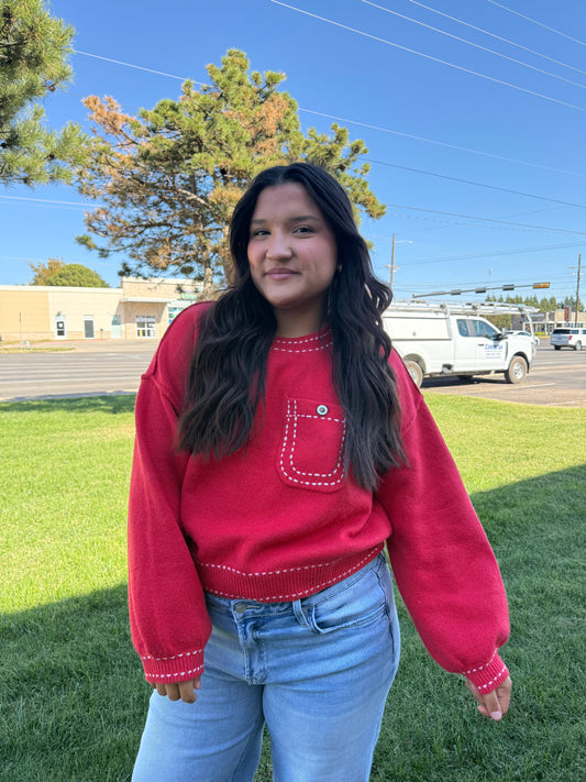 Threaded Moments Knit Top - RED