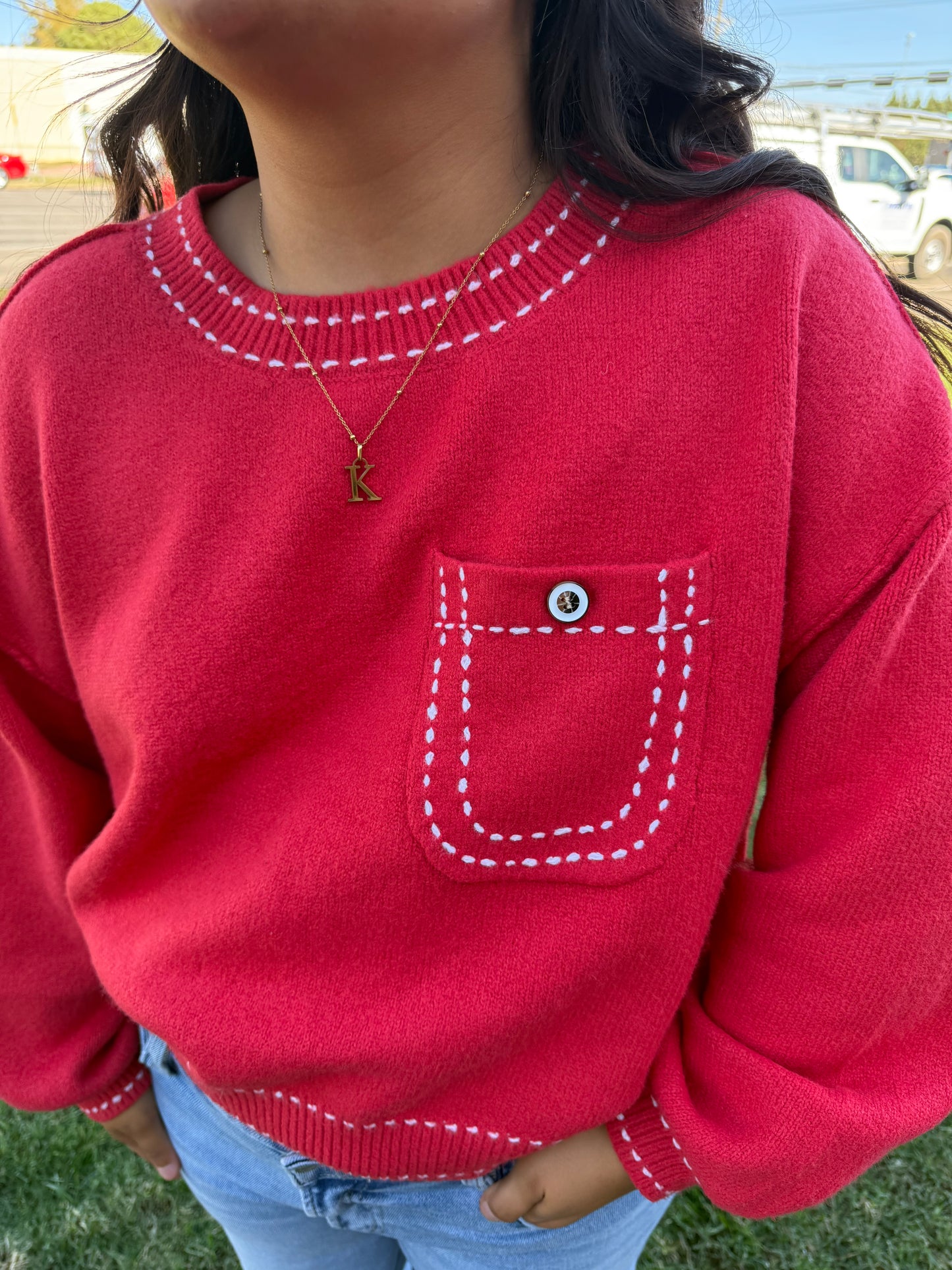 Threaded Moments Knit Top - RED