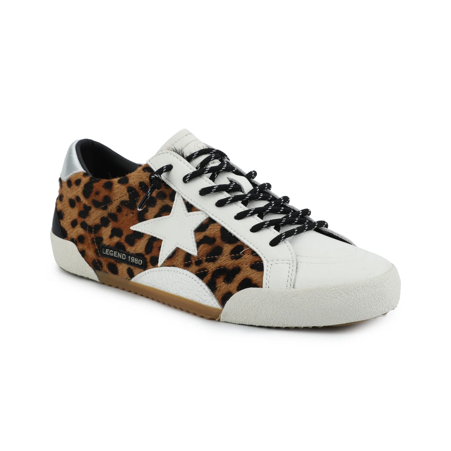 Vintage Havanna Legend Sneakers in wild leopard print with white soles and laced-up design.