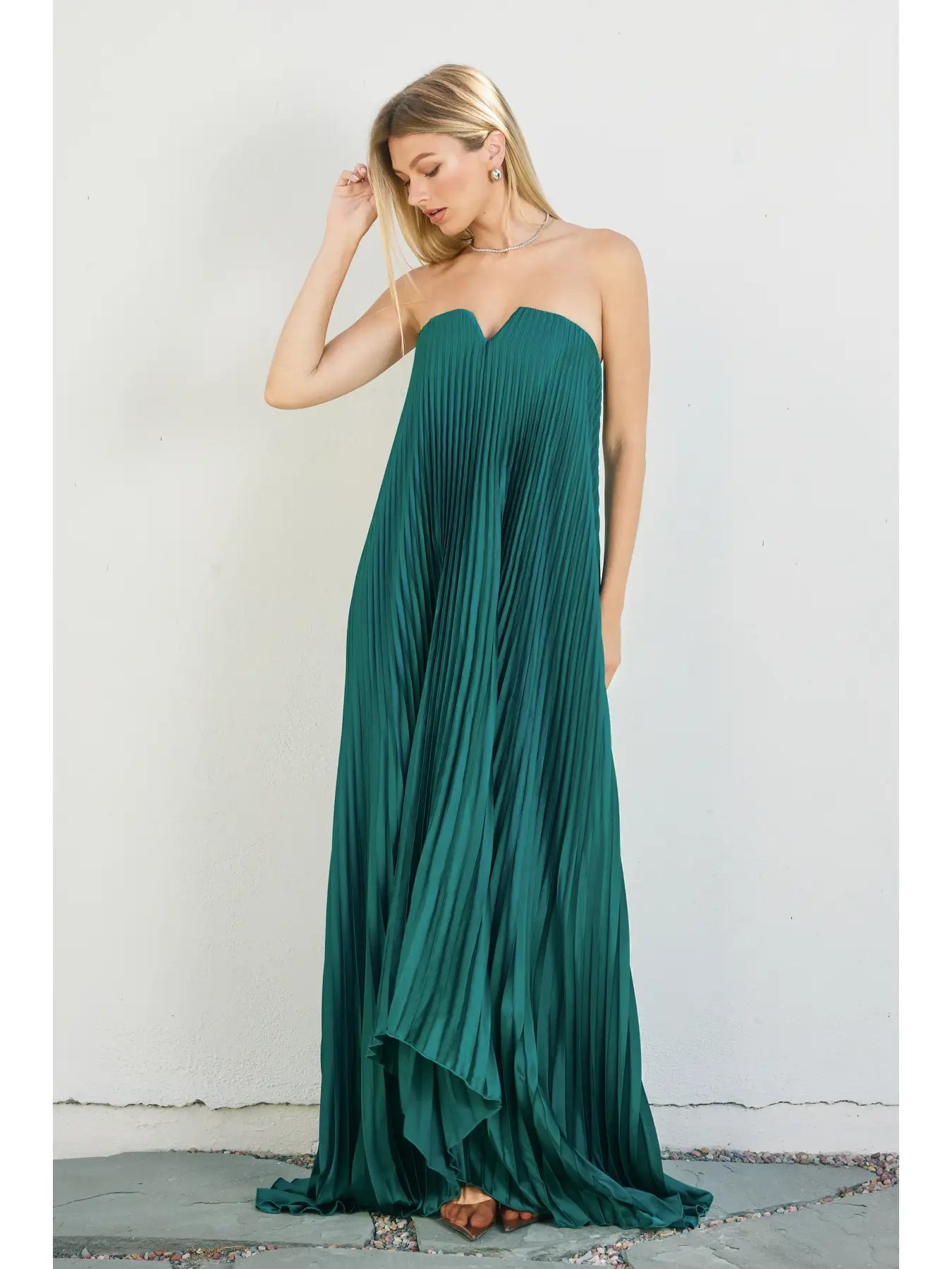 Satin Soirée Dress - EMERALD