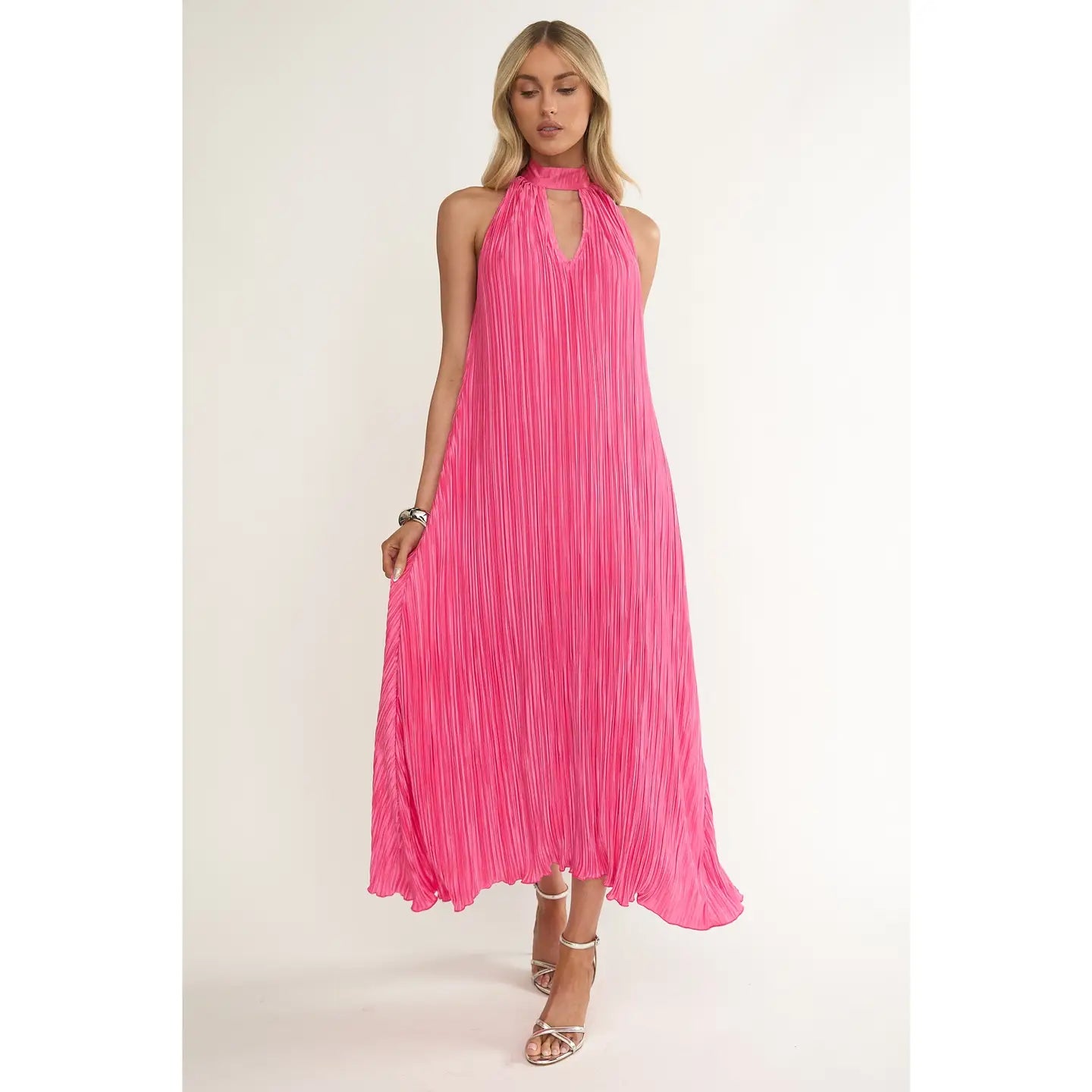Hot Pink Halo Neck Maxi Dress