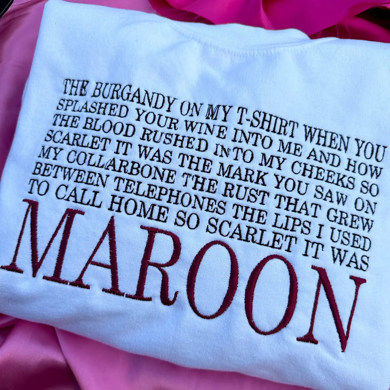 Maroon Lyrics Embroidered Pullover