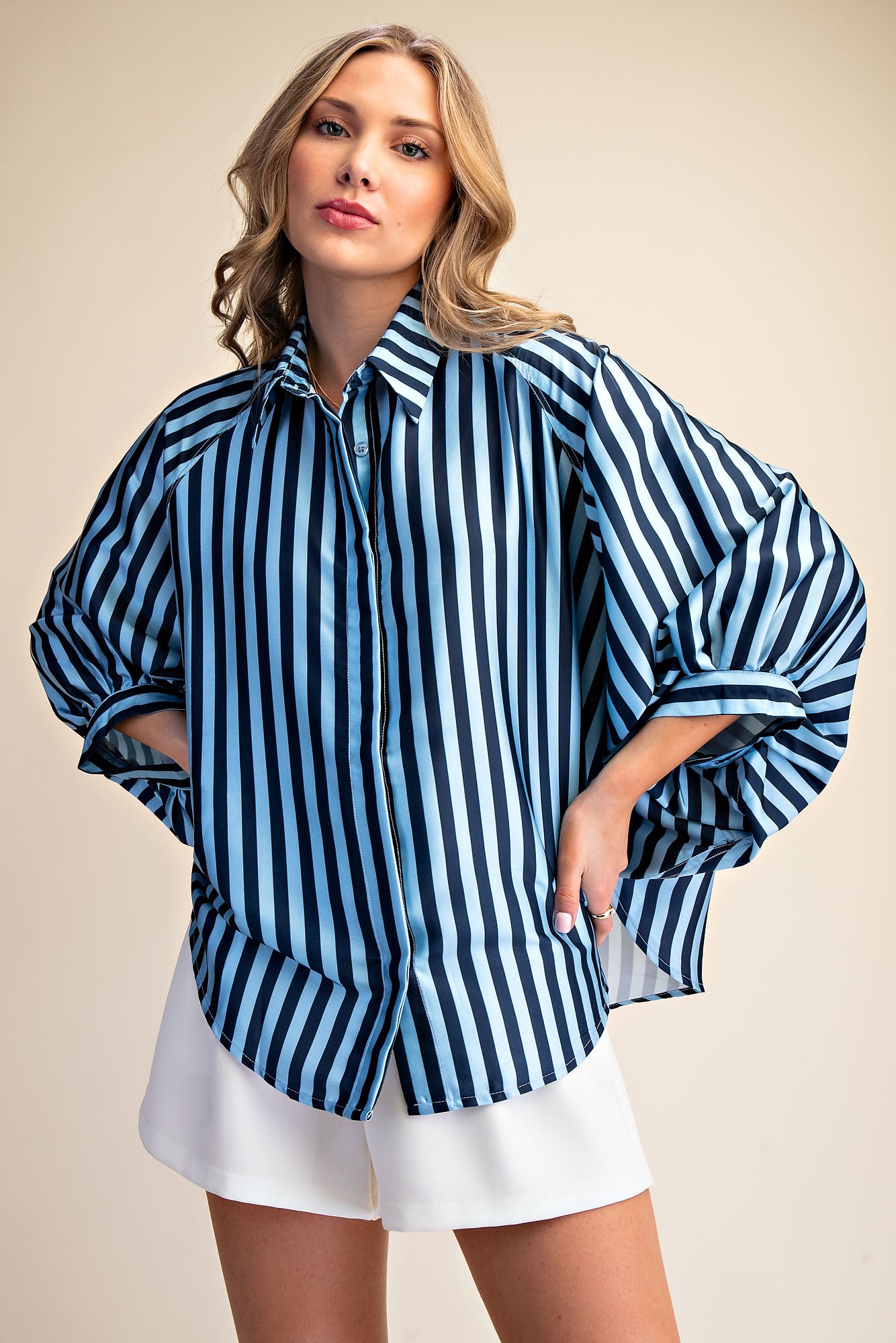 GLAM Harvest Mist blouse featuring lightweight, flowy fabric with a delicate floral pattern and elegant long sleeves.