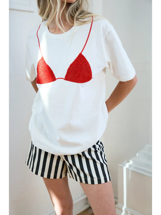 Cherry Beaded Bikini Tee