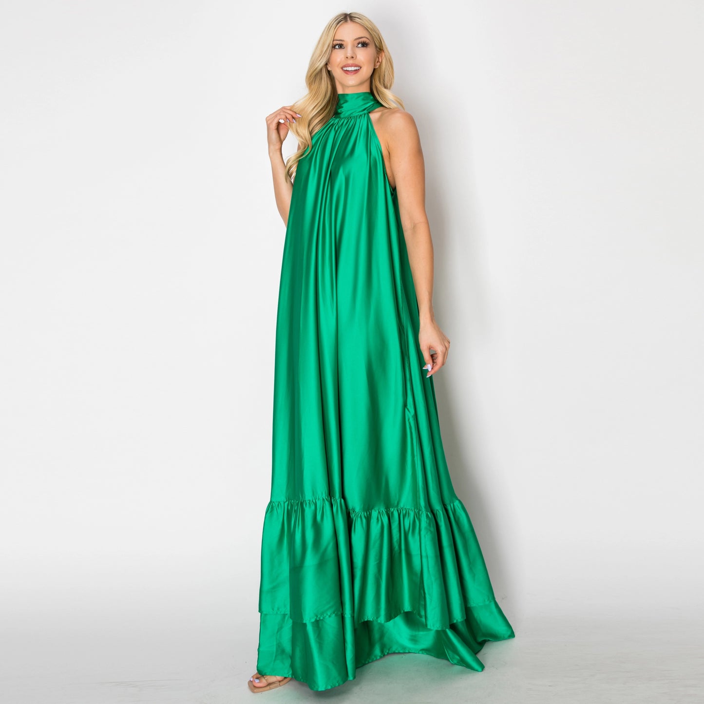 Jewel Tones Satin Maxi Dress - Torque Fashion