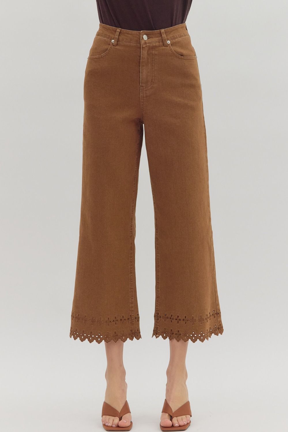 Falling Petals Jeans - BROWN