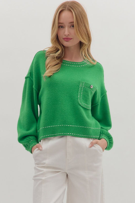 Threaded Moments Knit Top - GREEN