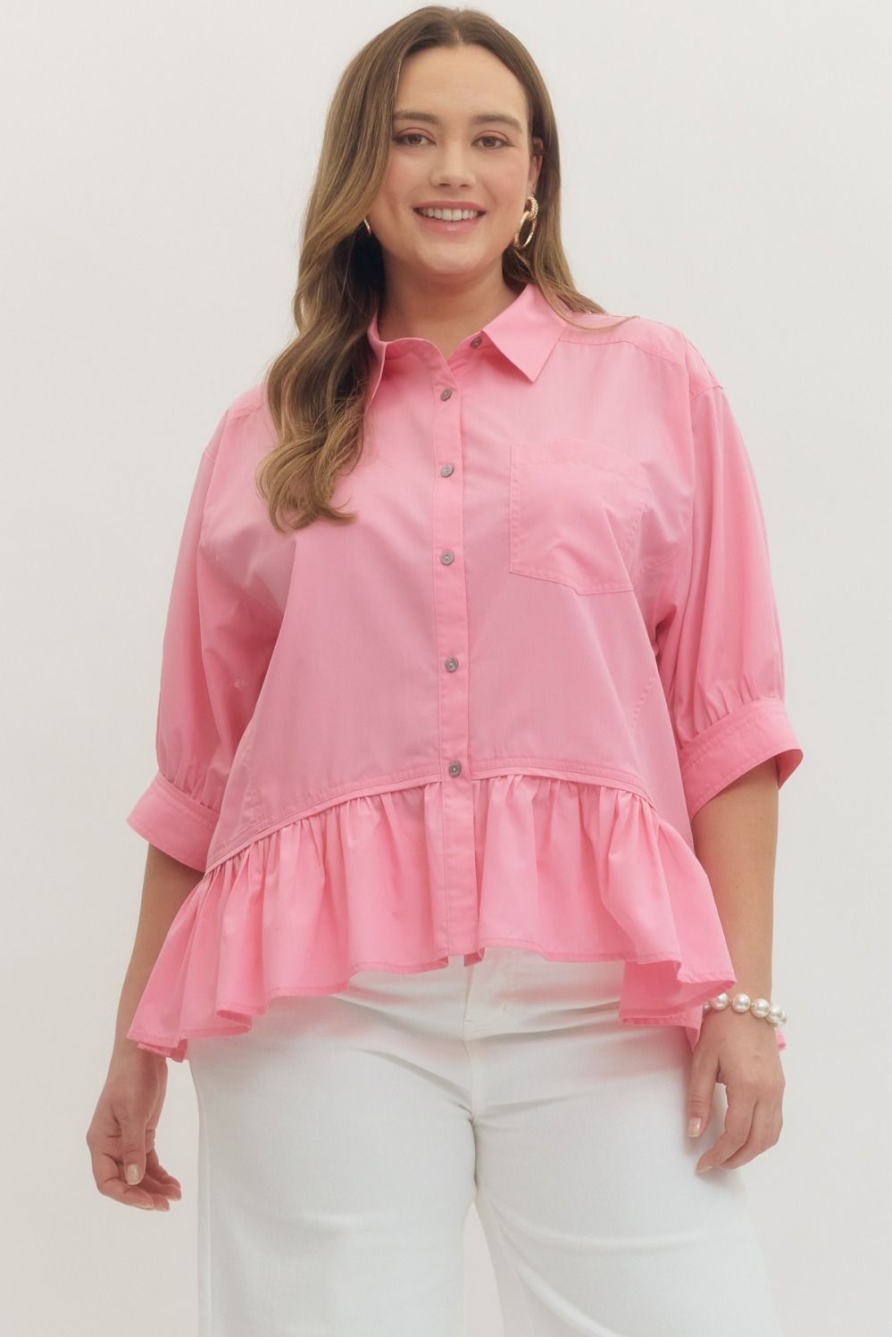 Entro Cotton Candy Charm Blouse for plus-size women, featuring soft cotton fabric and charming design details.