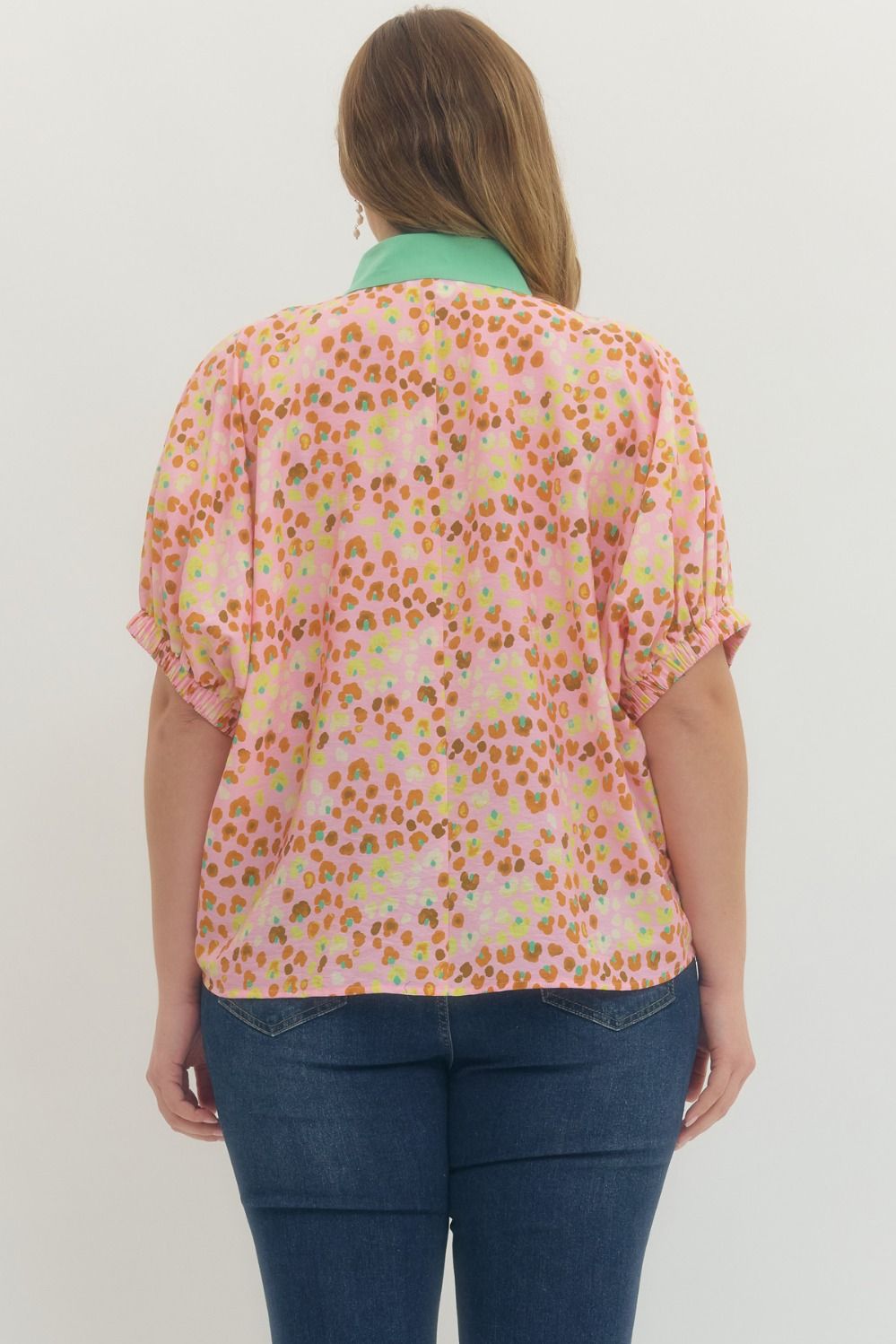 Entro Sunset Sorbet Blouse for Curvy women, stylish top with vibrant sunset-inspired colors and flowy fabric.