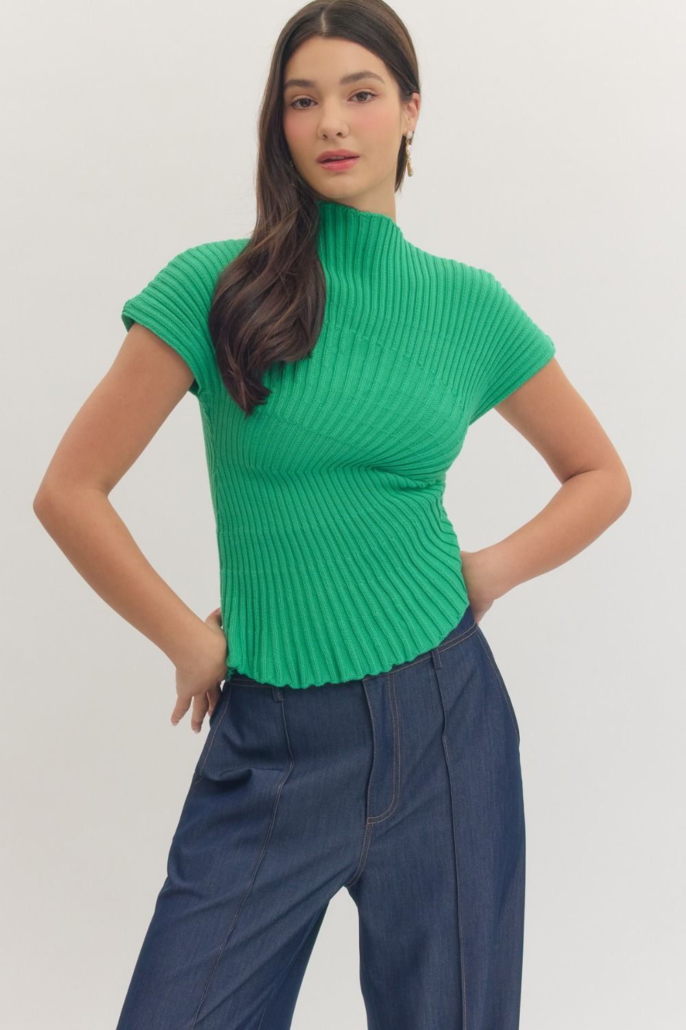 Entro Seaside Sculpt Sweater Top in soft fabric, featuring a stylish design with a relaxed fit and ocean-inspired color pattern.