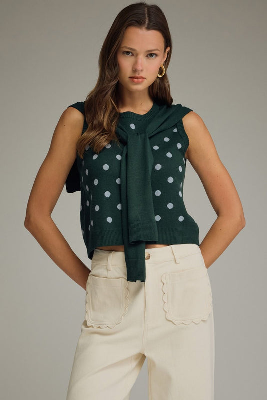 Entro Emerald Sky Polka Dot Tank top with sleeveless design and lightweight fabric, featuring a stylish polka dot pattern.