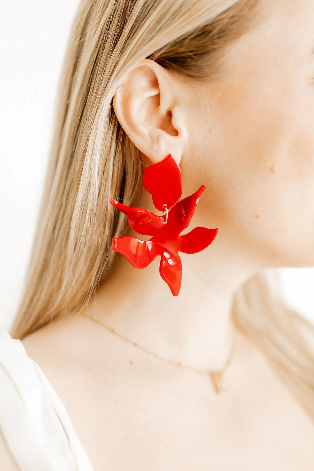 Flora Statement Earrings - True Red