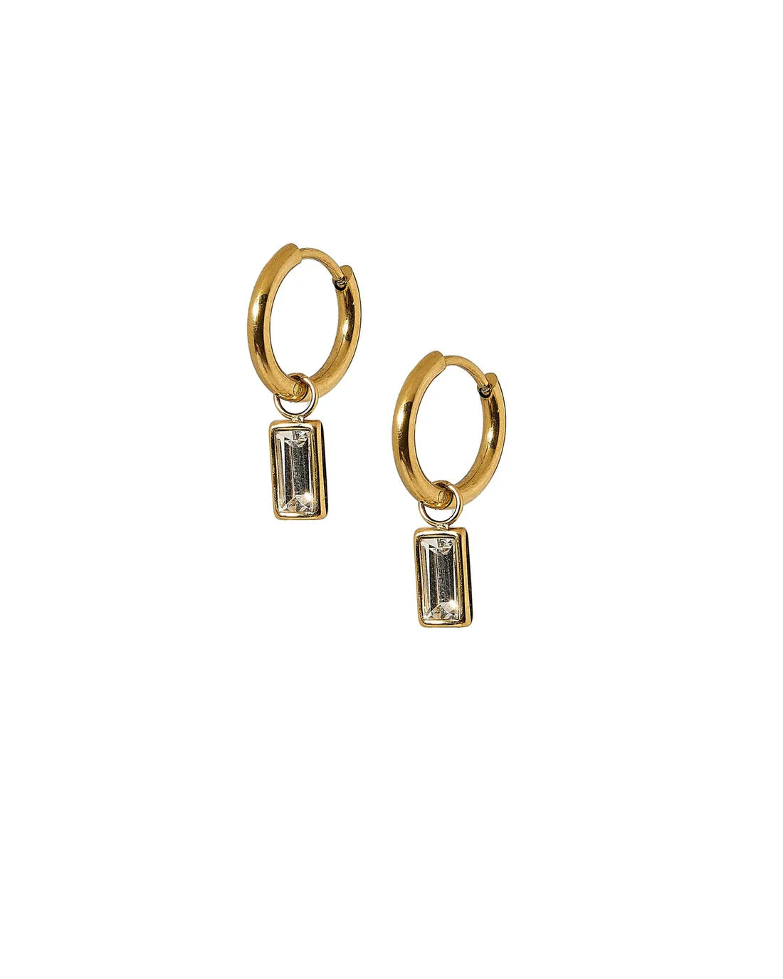 Linny Co. - Edith Huggie Charm Earrings - Clear/Gold