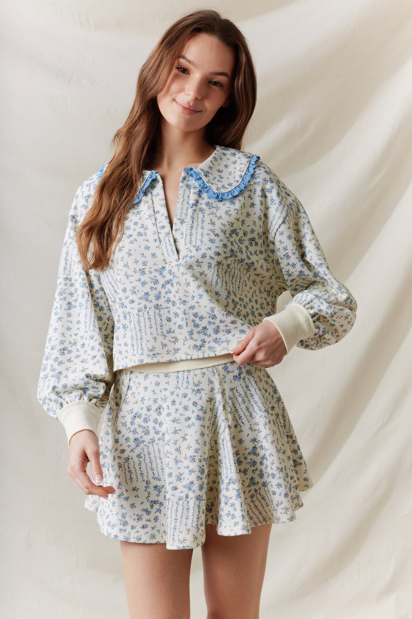 Ditsy Florals Skirt in Baby Blue