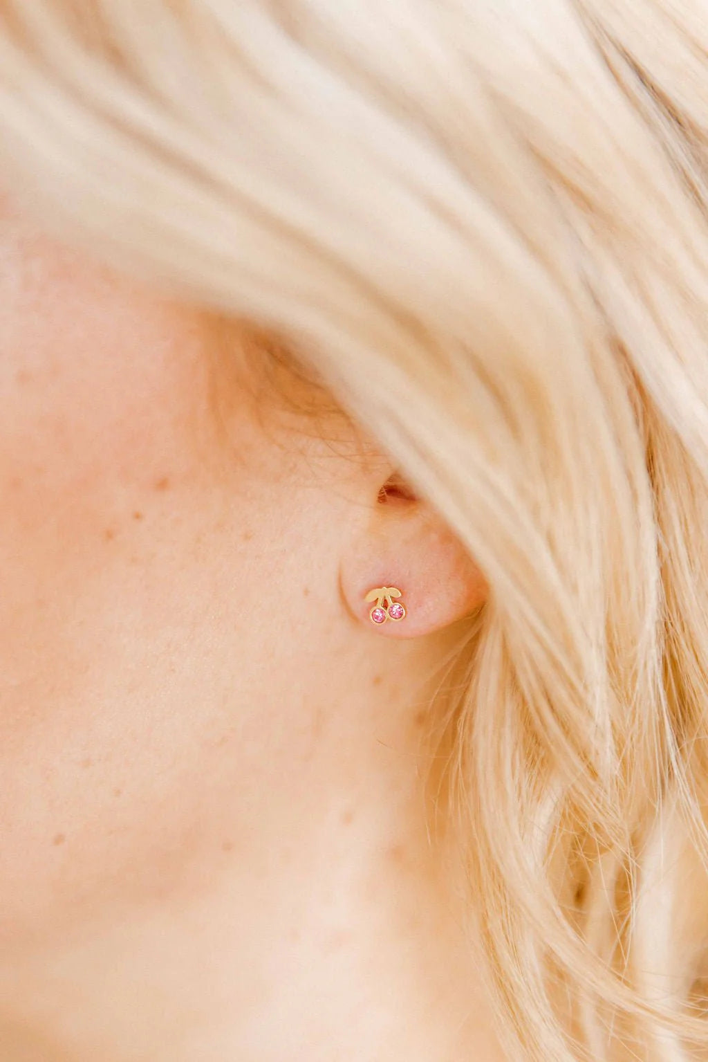 Pink Cherry Studs - Screwback Earrings