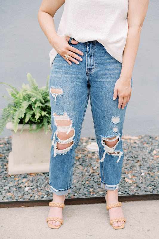 Bling Distressed Mom Jeans